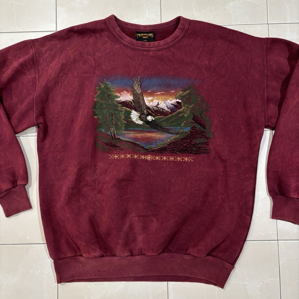 Vintage 90s Marshlands Sweatshirt Eagle Print Nature Graphic Mountains USA XL